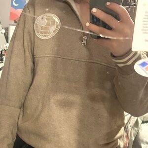 half zip crewneck light brown